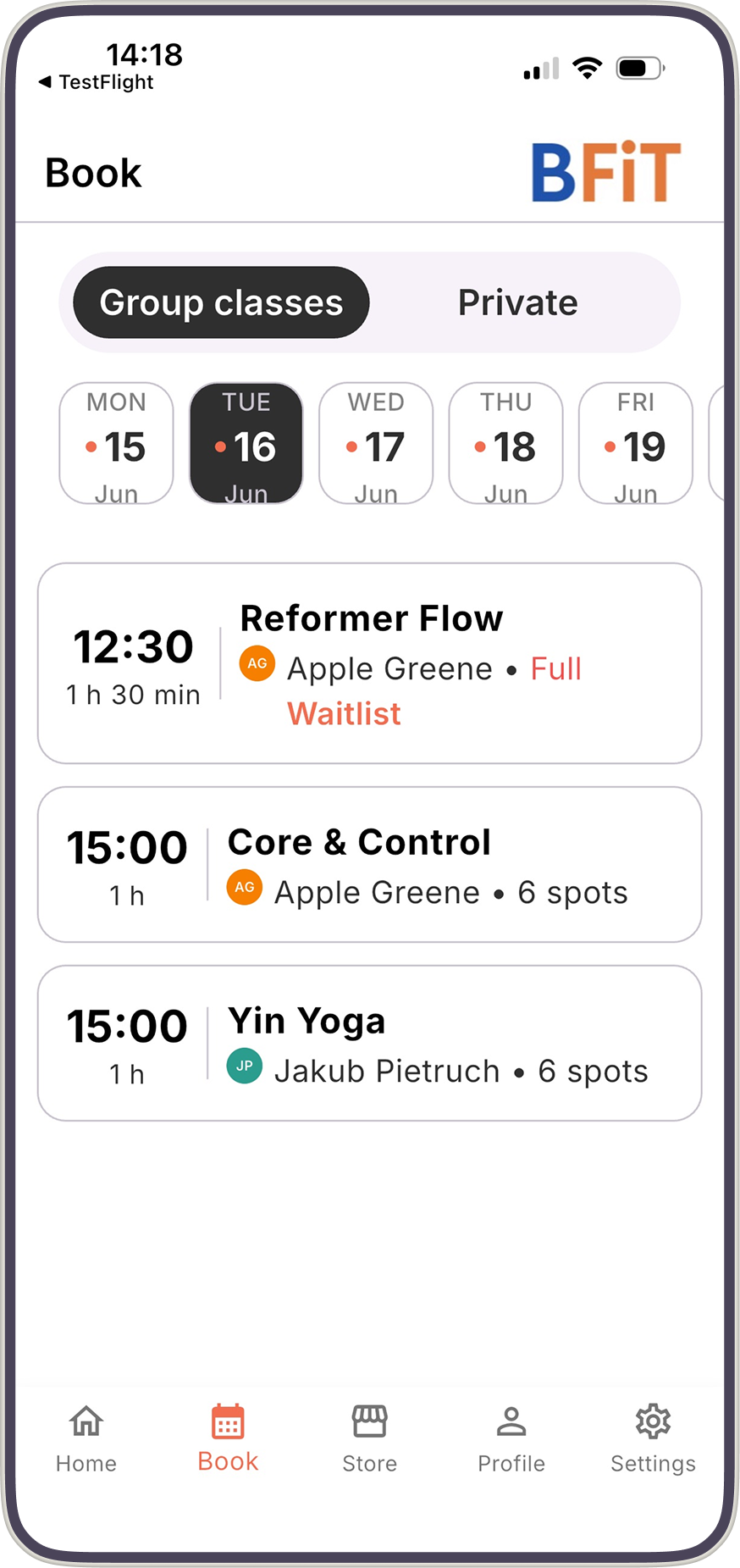 Bobclass Go app on iPhone